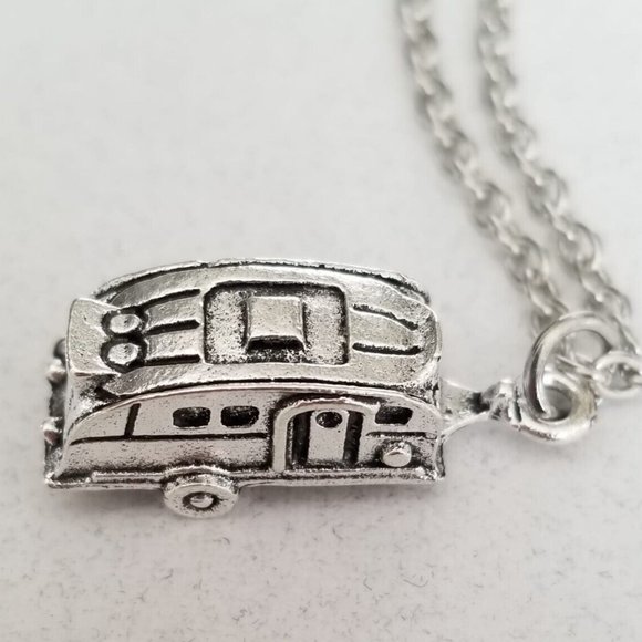 Silver Travel Trailor RV Camper Airstream Charm Necklace Camping Jewelry 18" NEW - Picture 1 of 8